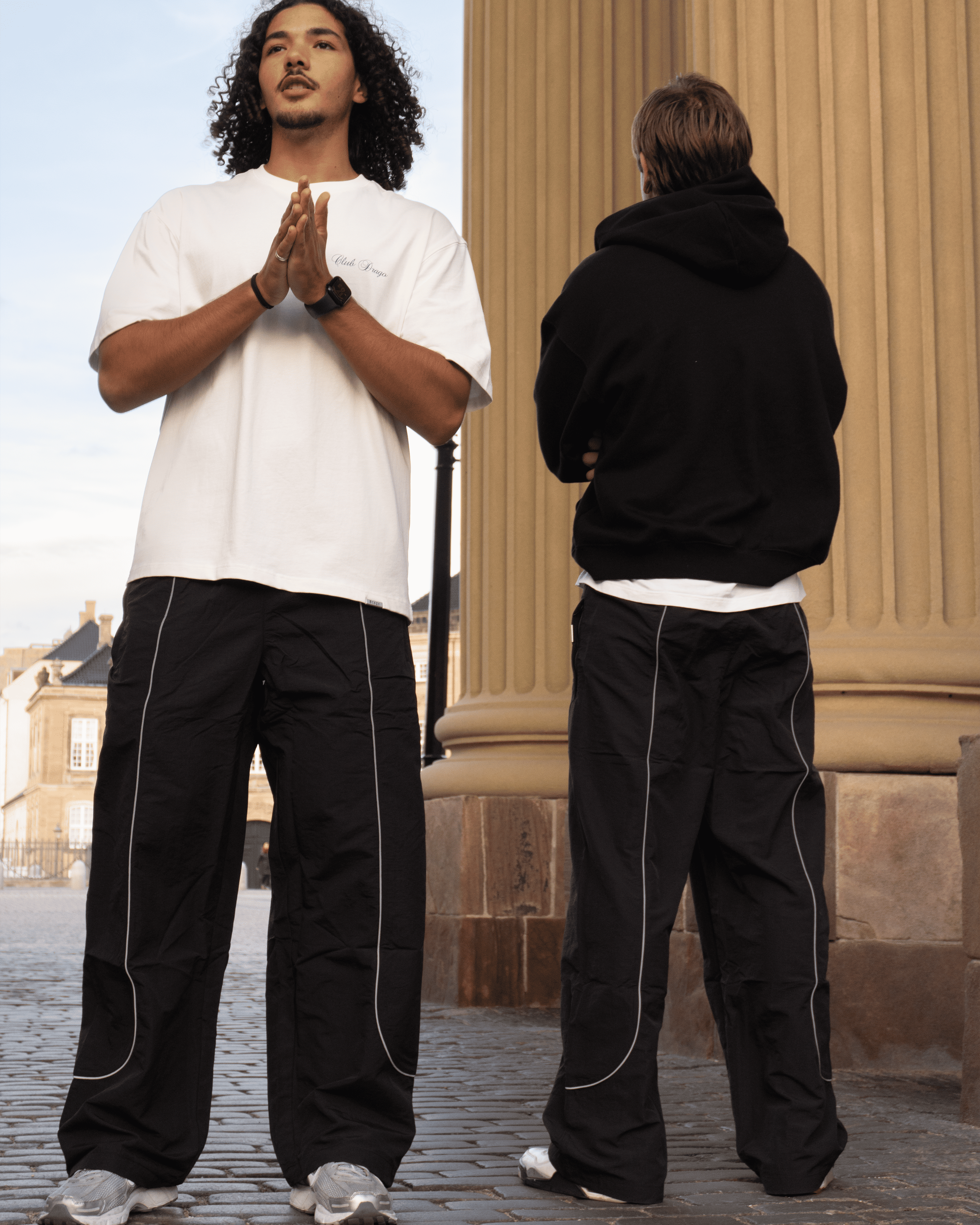 DRAGO Streetwear Track Pants - 100% Nylon Oversized & Wide-Fit Track Pants Black Embroidered Logo