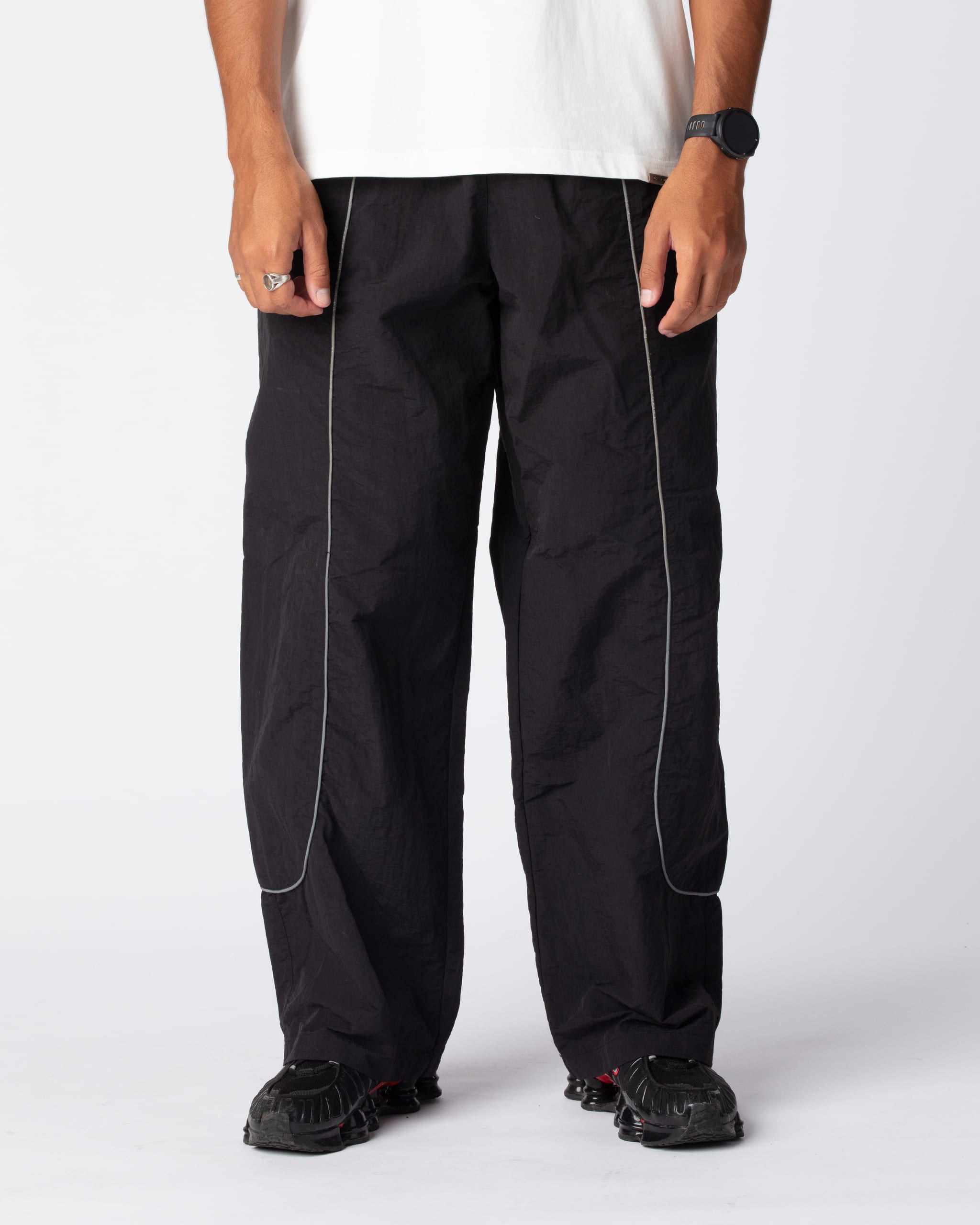 Front Shot of our popular Track Pants in the color Black Obsidian