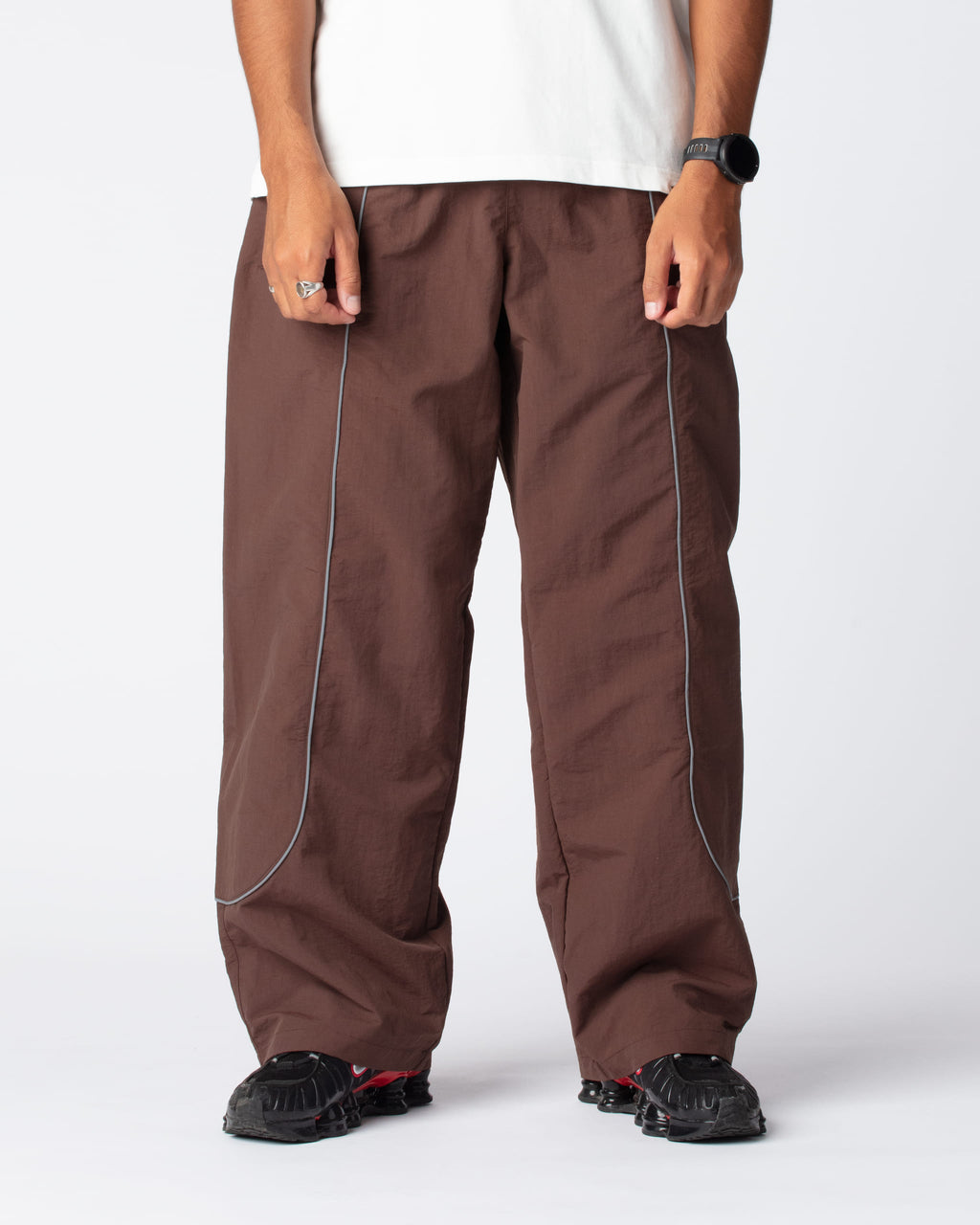 Front Shot of our popular Track Pants in the color Brown Cacao