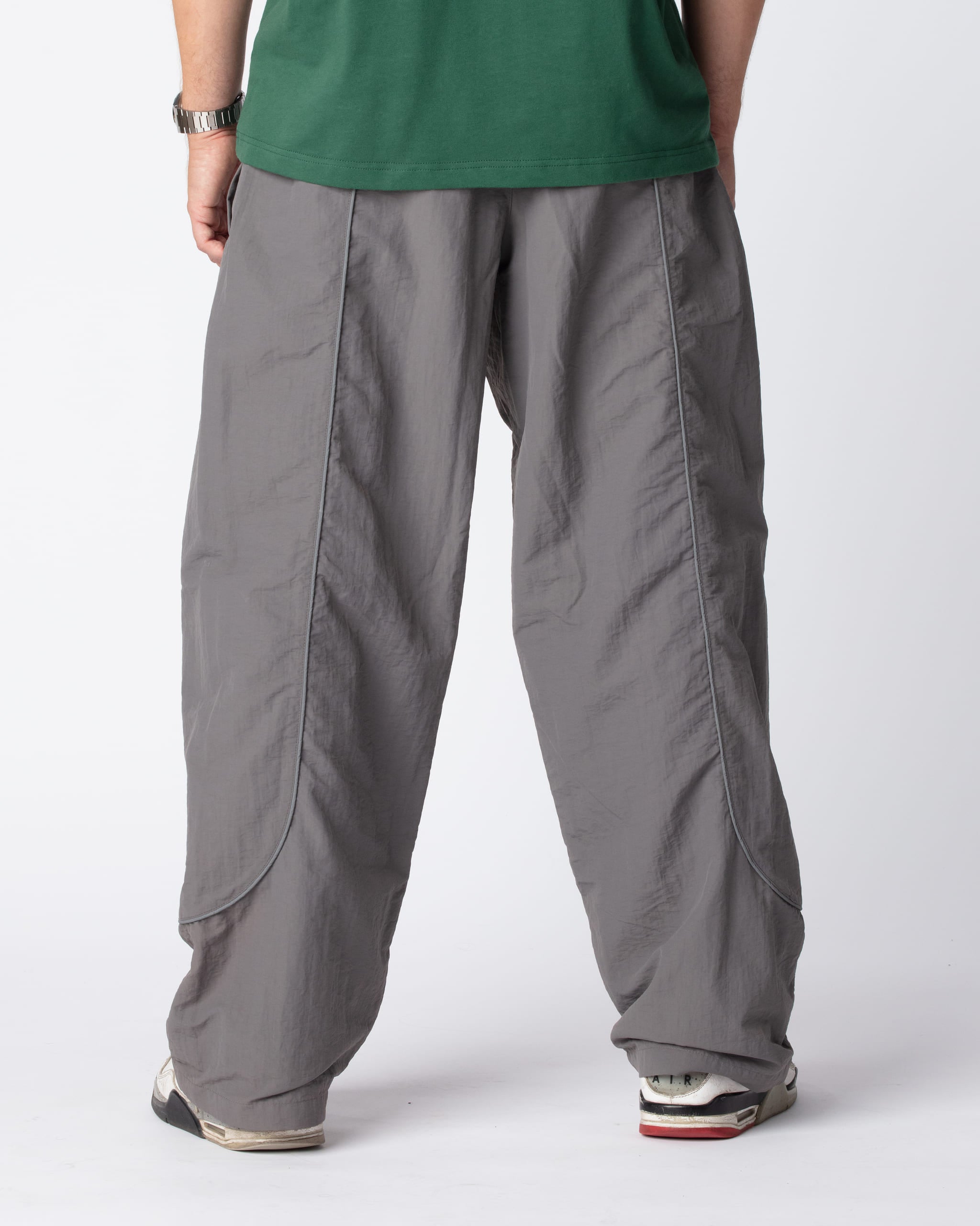 Rear shot showing off the Steel Grey Track Pants highlighting the premium composition of material and fit