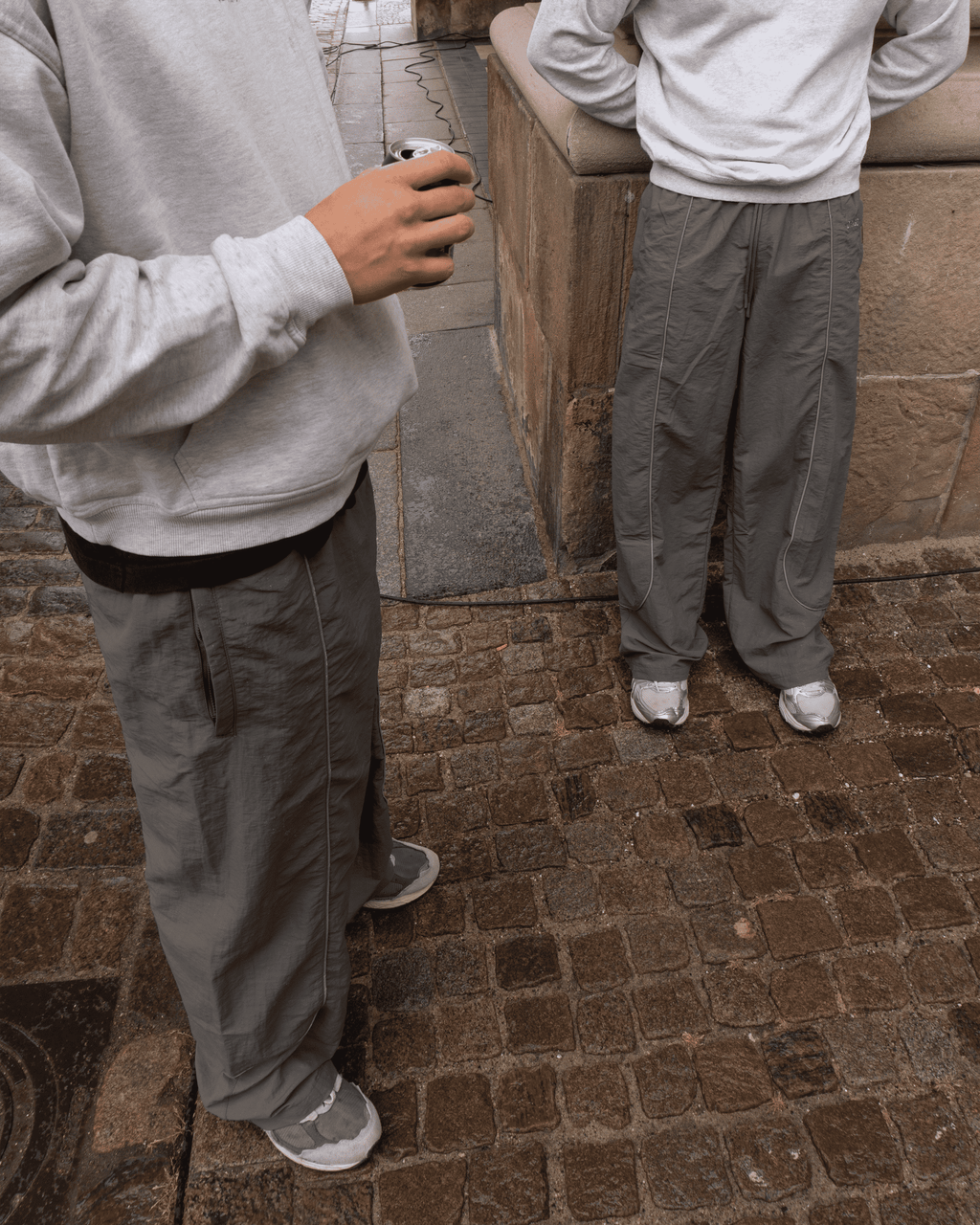 Lifestyle shot of our Track Pants steel in a real life scenario